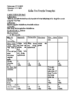 Giáo án Ngữ văn Lớp 9 - Tiết 48 Kiểm tra truyện Trung đại - Năm học 2019-2020